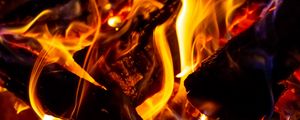 Preview wallpaper fire, wood, burn, flame, bright, coal