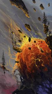 Preview wallpaper fireball, trees, illusion, art