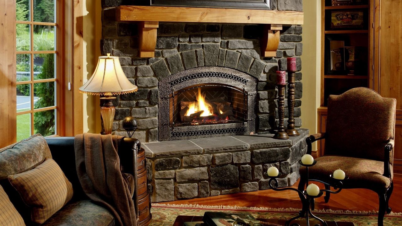 Wallpaper fireplace, chair, comfort, evening, cozy atmosphere