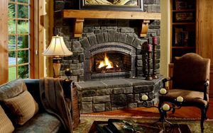 Preview wallpaper fireplace, chair, comfort, evening, cozy atmosphere