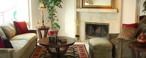 Preview wallpaper fireplace, example, interior, living room, sofa, chair