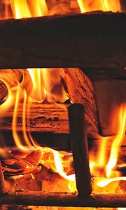 Preview wallpaper fireplace, fire, firewood