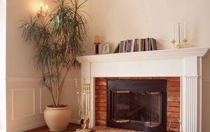 Preview wallpaper fireplace, flowers, plants, books, comfort