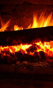 Preview wallpaper fireplace, wood, embers, fire