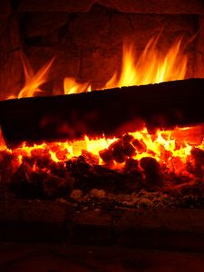 Preview wallpaper fireplace, wood, embers, fire