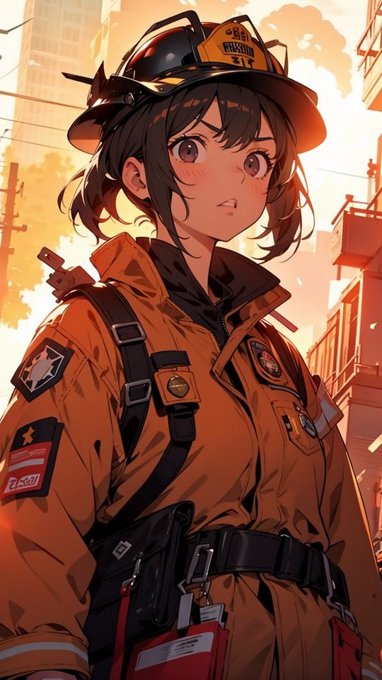 540x960 Wallpaper firewoman, girl, art, anime, orange