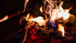 Preview wallpaper firewood, flame, bonfire, fire, dark