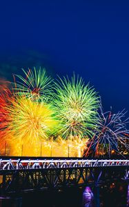 Preview wallpaper fireworks, bridge, holiday, colorful