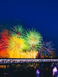 Preview wallpaper fireworks, bridge, holiday, colorful