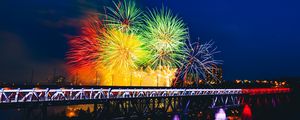 Preview wallpaper fireworks, bridge, holiday, colorful