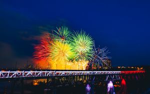 Preview wallpaper fireworks, bridge, holiday, colorful