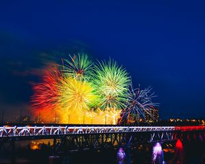 Preview wallpaper fireworks, bridge, holiday, colorful