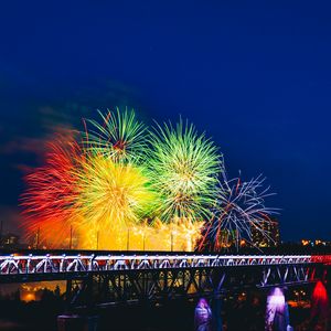 Preview wallpaper fireworks, bridge, holiday, colorful