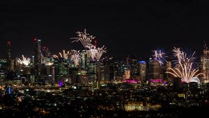 Preview wallpaper fireworks, buildings, lights, night, city, holiday