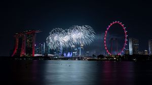 Preview wallpaper fireworks, city, night, holiday