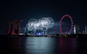 Preview wallpaper fireworks, city, night, holiday