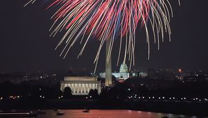 Preview wallpaper fireworks, city, night, holiday, dark