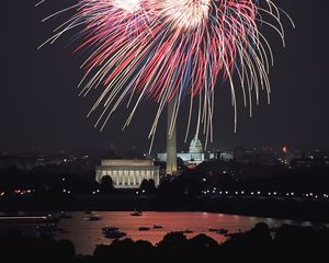 Preview wallpaper fireworks, city, night, holiday, dark