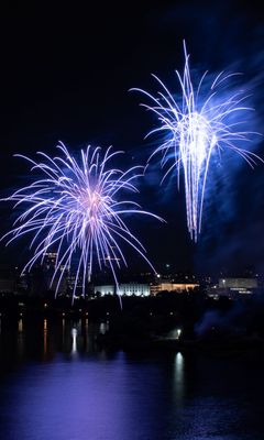 240x400 Wallpaper fireworks, explosion, flash, night, blue, dark