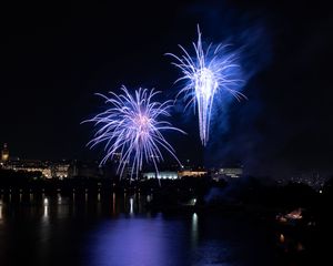 Preview wallpaper fireworks, explosion, flash, night, blue, dark