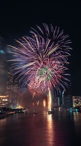 Preview wallpaper fireworks, explosions, sparks, city, water, holiday