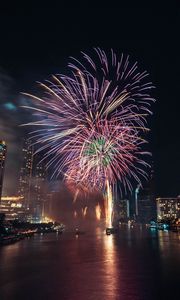 Preview wallpaper fireworks, explosions, sparks, city, water, holiday