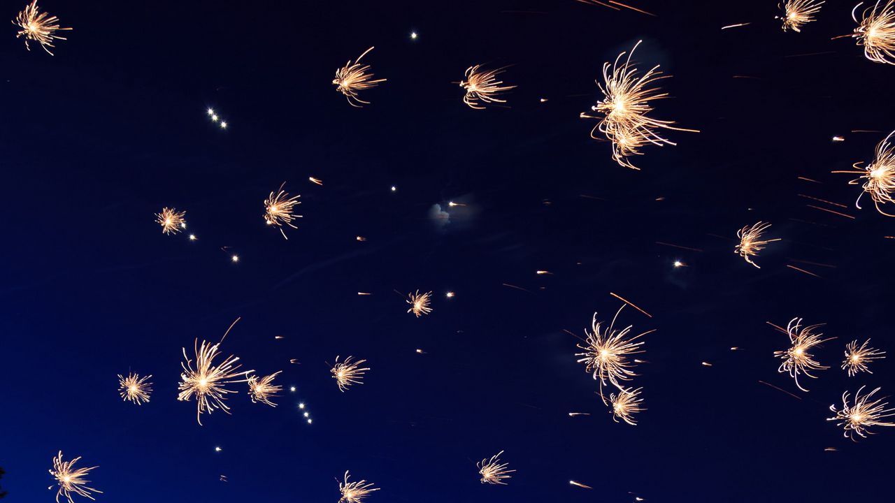 Wallpaper fireworks, flashes, sparks, night, festive