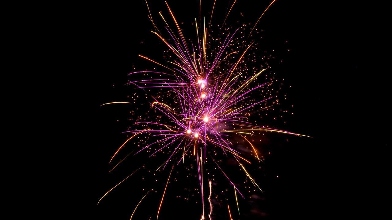 Wallpaper fireworks, holiday, sparks, night, purple