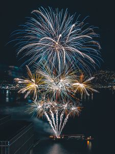 Preview wallpaper fireworks, night city, city lights, vancouver, canada
