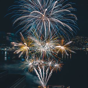 Preview wallpaper fireworks, night city, city lights, vancouver, canada