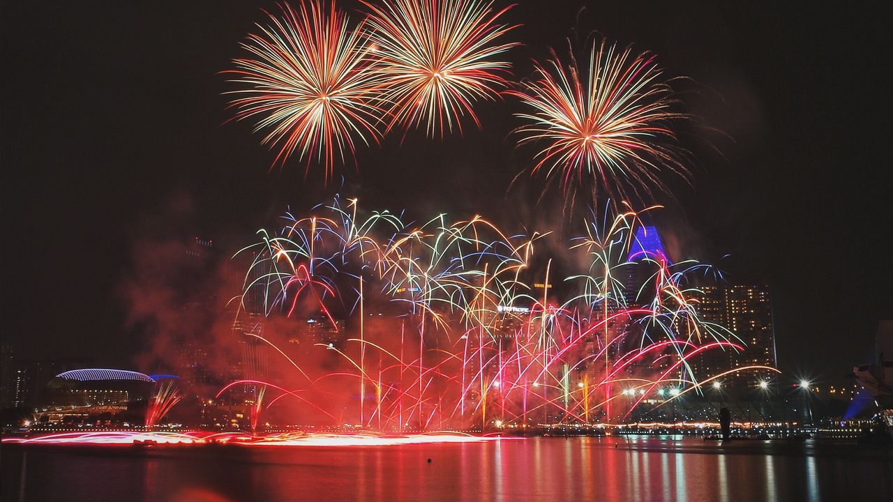 Wallpaper fireworks, night city, holiday, singapore