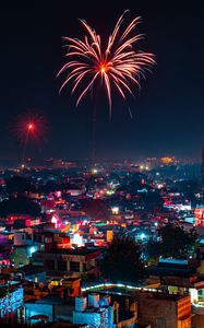 Preview wallpaper fireworks, night city, lights, holiday
