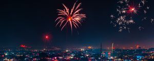 Preview wallpaper fireworks, night city, lights, holiday