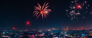 Preview wallpaper fireworks, night city, lights, holiday