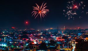 Preview wallpaper fireworks, night city, lights, holiday