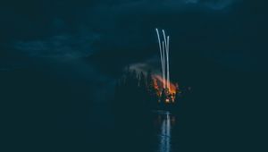 Preview wallpaper fireworks, night, dark, shore, lake