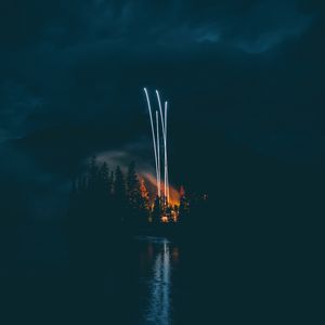 Preview wallpaper fireworks, night, dark, shore, lake