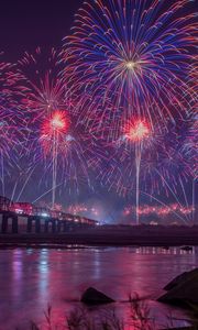 Preview wallpaper fireworks, night, holiday, bridge, dark