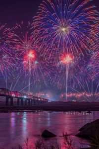 Preview wallpaper fireworks, night, holiday, bridge, dark