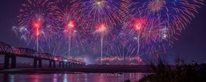 Preview wallpaper fireworks, night, holiday, bridge, dark