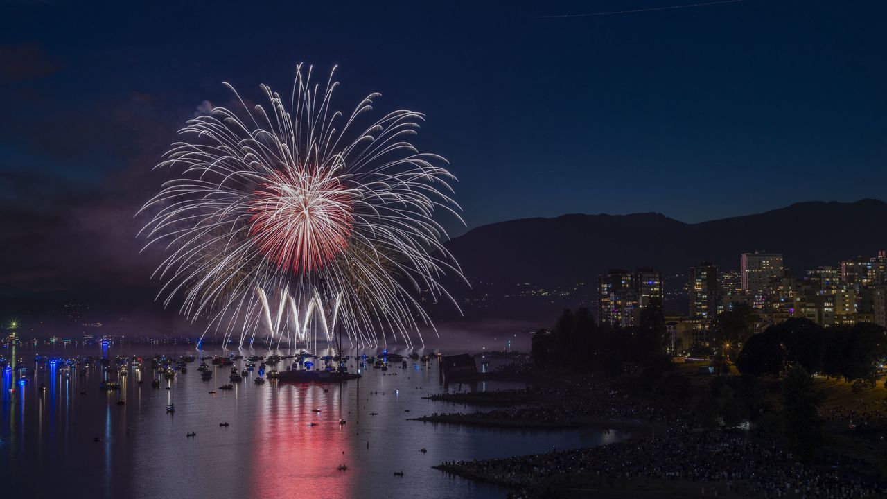 Wallpaper fireworks, salute, bay, night, holiday hd, picture, image