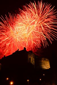 Preview wallpaper fireworks, salute, sparks, red, building, night, dark