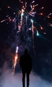 Preview wallpaper fireworks, silhouette, dark, salute, sparks, colorful, smoke