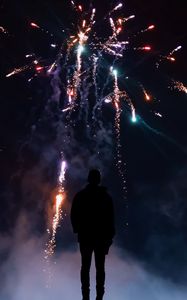 Preview wallpaper fireworks, silhouette, dark, salute, sparks, colorful, smoke