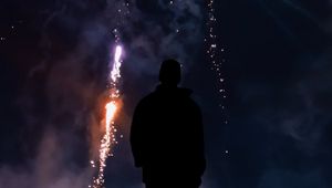 Preview wallpaper fireworks, silhouette, dark, salute, sparks, colorful, smoke