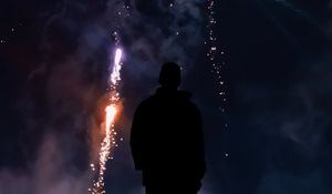 Preview wallpaper fireworks, silhouette, dark, salute, sparks, colorful, smoke