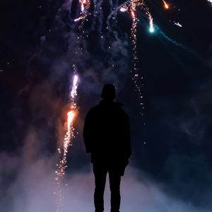 Preview wallpaper fireworks, silhouette, dark, salute, sparks, colorful, smoke