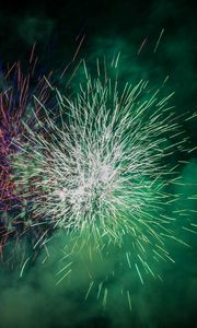 Preview wallpaper fireworks, sparks, explosion, light, cloud, green