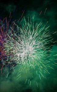 Preview wallpaper fireworks, sparks, explosion, light, cloud, green