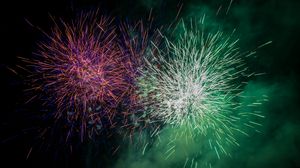 Preview wallpaper fireworks, sparks, explosion, light, cloud, green
